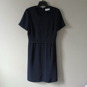 The Fold Women's Size 10 Rivoli Dress Short Sleeve Navy Blue Lined Zipper